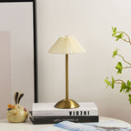 Modern Metal Cordless Rechargeable Table Lamp With Stepless Dimming in Beige Shade + Brown Base — Harbor Light Co.