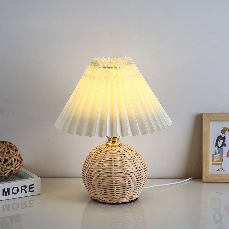Bohemian Rattan Table Lamp With Tri-Color Dimmable Light in Beige — Harbor Light Co.