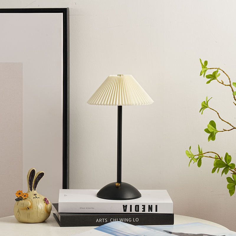 Modern Metal Cordless Rechargeable Table Lamp With Stepless Dimming in Beige Shade + Black Base — Harbor Light Co.