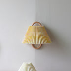 Modern Wood Wall Sconce With Warm LED Glow in Yellow - Pleated — Harbor Light Co.