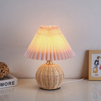 Bohemian Rattan Table Lamp With Tri-Color Dimmable Light in Pink — Harbor Light Co.