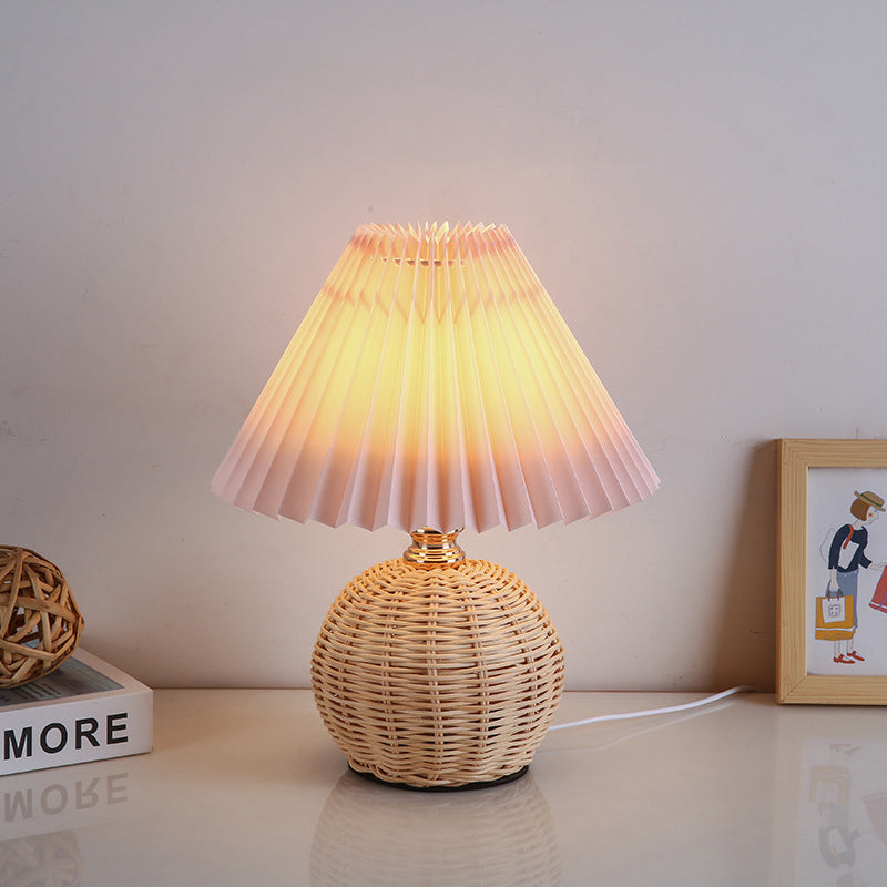 Bohemian Rattan Table Lamp With Tri-Color Dimmable Light in Pink — Harbor Light Co.