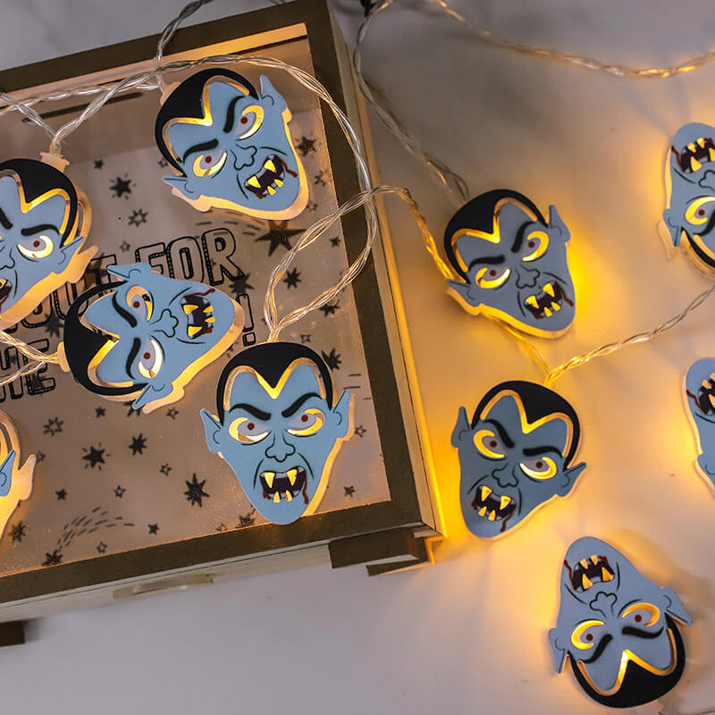 Halloween String Lights Battery Operated LED Decorative Light String with Spooky Character Shades for Bedroom and Indoor Party Decoration