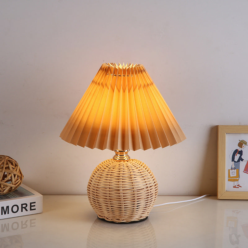Bohemian Rattan Table Lamp With Tri-Color Dimmable Light in Coffee — Harbor Light Co.