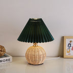 Bohemian Rattan Table Lamp With Tri-Color Dimmable Light in Green — Harbor Light Co.