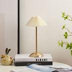 Modern Metal Cordless Rechargeable Table Lamp With Stepless Dimming in Beige Shade + Gold Base — Harbor Light Co.