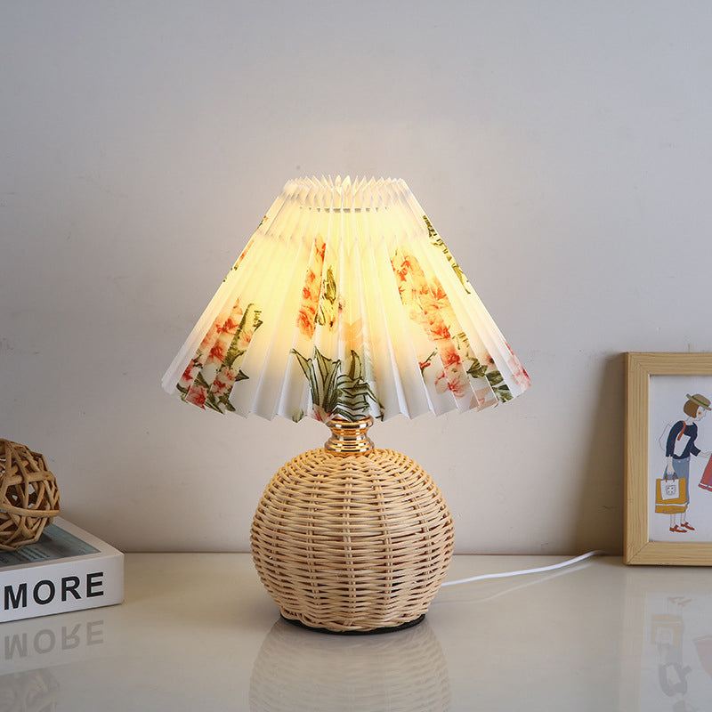 Bohemian Rattan Table Lamp With Tri-Color Dimmable Light in Flower — Harbor Light Co.