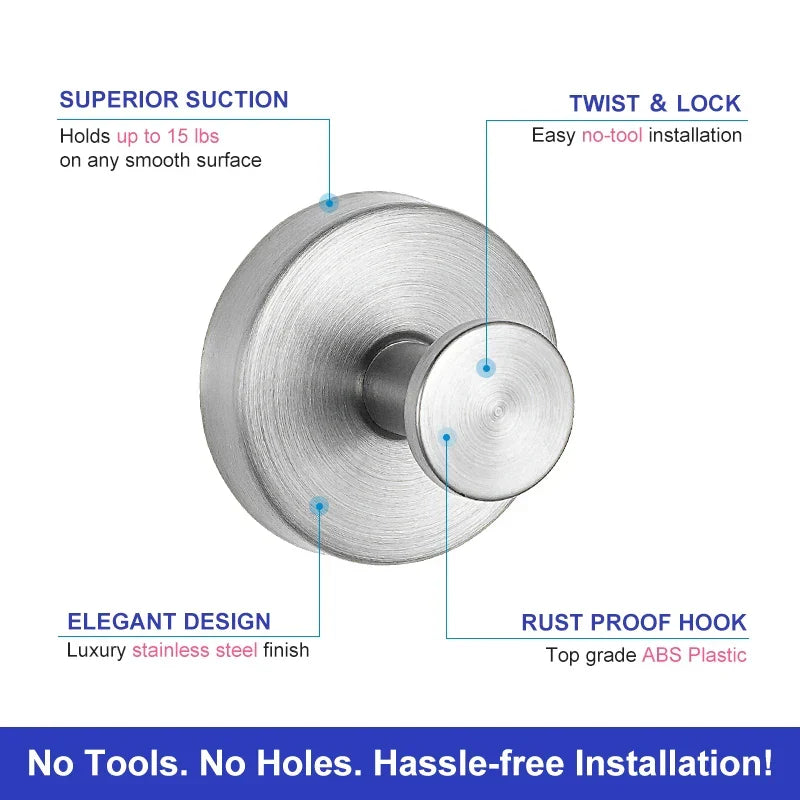 Suction Cup Hooks Heavy Duty Stainless Steel Wall Hook for Bathroom Kitchen Tile Glass and Mirror No Drilling Removable