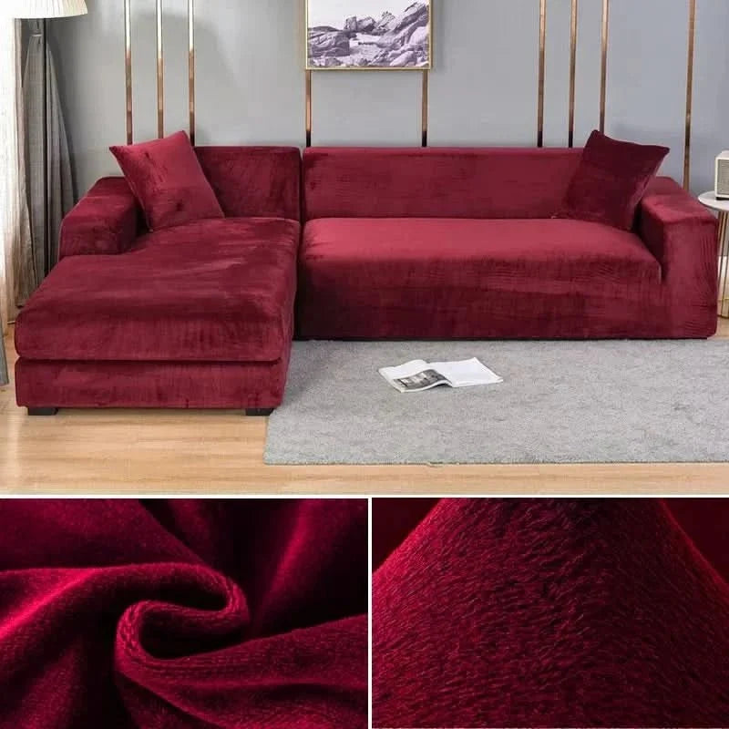 Stretch Velvet Sofa Cover Elastic Non-Slip Couch Slipcover Machine Washable Furniture Protector for Pets and Living Room