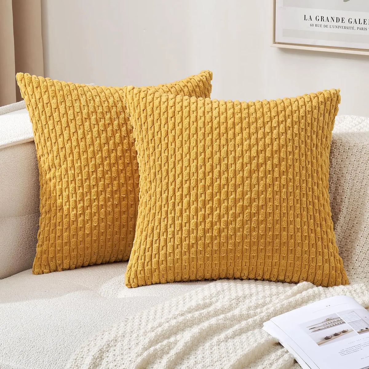 Corduroy Throw Pillow Cover Soft Striped Boho Decorative Cushion Case for Sofa Bed and Armchair Machine Washable
