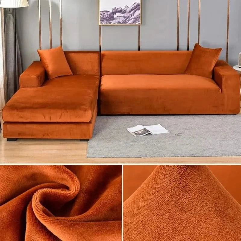 Stretch Velvet Sofa Cover Elastic Non-Slip Couch Slipcover Machine Washable Furniture Protector for Pets and Living Room