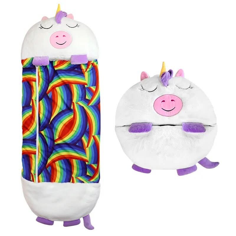 Kids Sleeping Bag with Stuffed Animal Pillow Convertible Plush Sleeping Bag for Children Soft Animal Sleepover Bag with Zipper for Girls and Boys