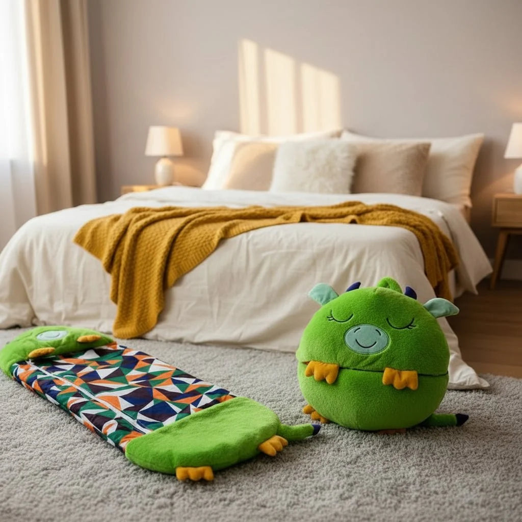 Kids Sleeping Bag with Stuffed Animal Pillow Convertible Plush Sleeping Bag for Children Soft Animal Sleepover Bag with Zipper for Girls and Boys