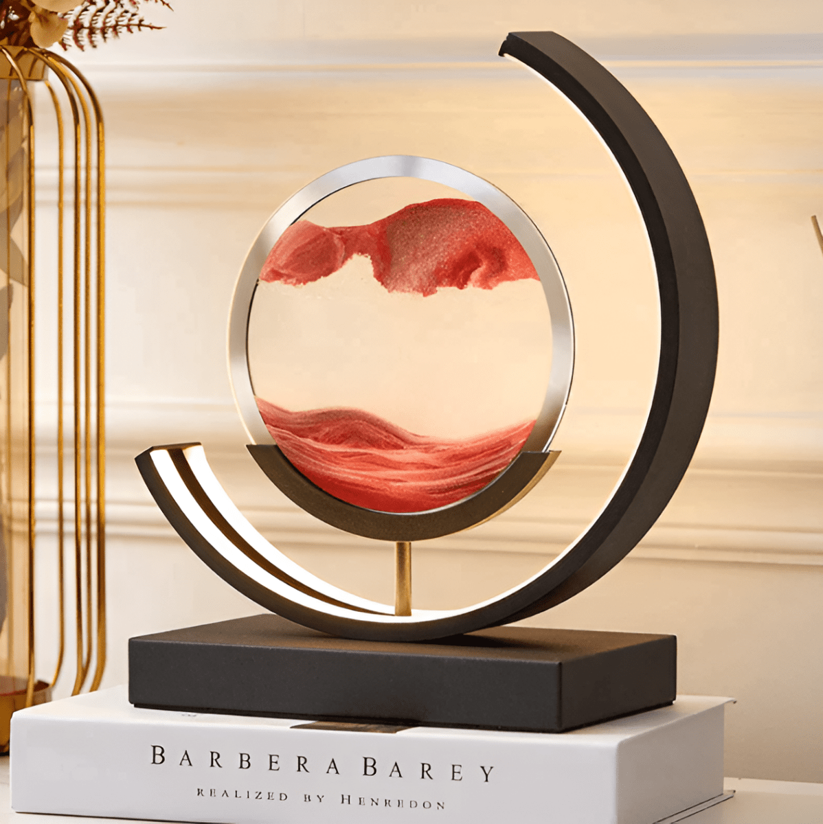 Moving Sand Art Table Lamp Dimmable LED Night Light with Flowing Sand Picture and Adjustable Color Temperature Decor Lamp for Bedroom and Living Room