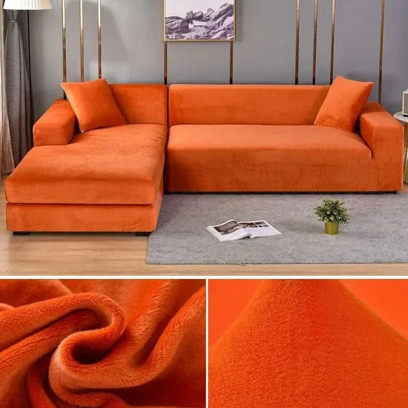 Stretch Velvet Sofa Cover Elastic Non-Slip Couch Slipcover Machine Washable Furniture Protector for Pets and Living Room