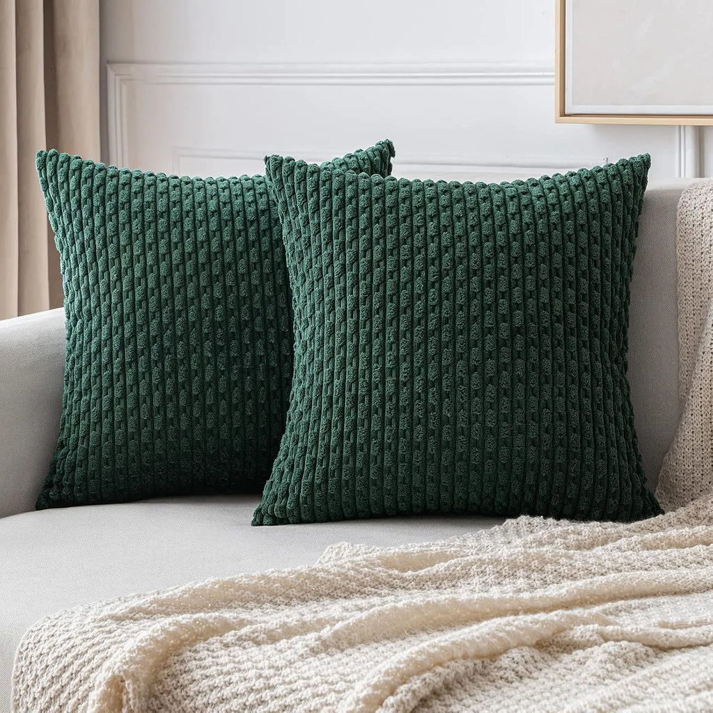 Corduroy Throw Pillow Cover Soft Striped Boho Decorative Cushion Case for Sofa Bed and Armchair Machine Washable