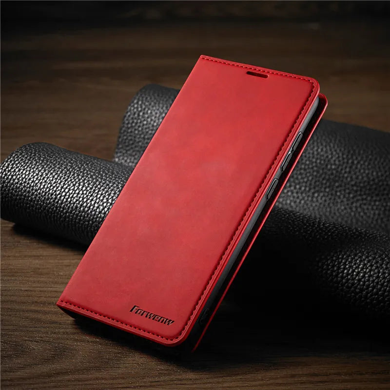 Faux Leather Wallet Phone Case for iPhone with Magnetic Closure Card Holder Slots and Kickstand Slim Flip Folio Cover