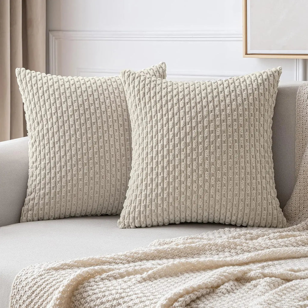 Corduroy Throw Pillow Cover Soft Striped Boho Decorative Cushion Case for Sofa Bed and Armchair Machine Washable