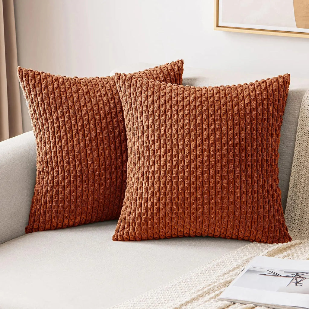 Corduroy Throw Pillow Cover Soft Striped Boho Decorative Cushion Case for Sofa Bed and Armchair Machine Washable