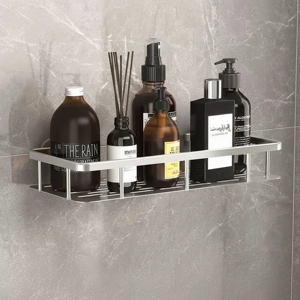 Adhesive Bathroom Shelf No Drill Wall Mounted Shower Caddy Stainless Steel Storage Rack for Shampoo and Soap