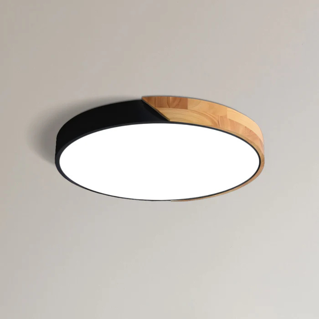 Round Flush Mount Ceiling Light with Wood Trim LED Light