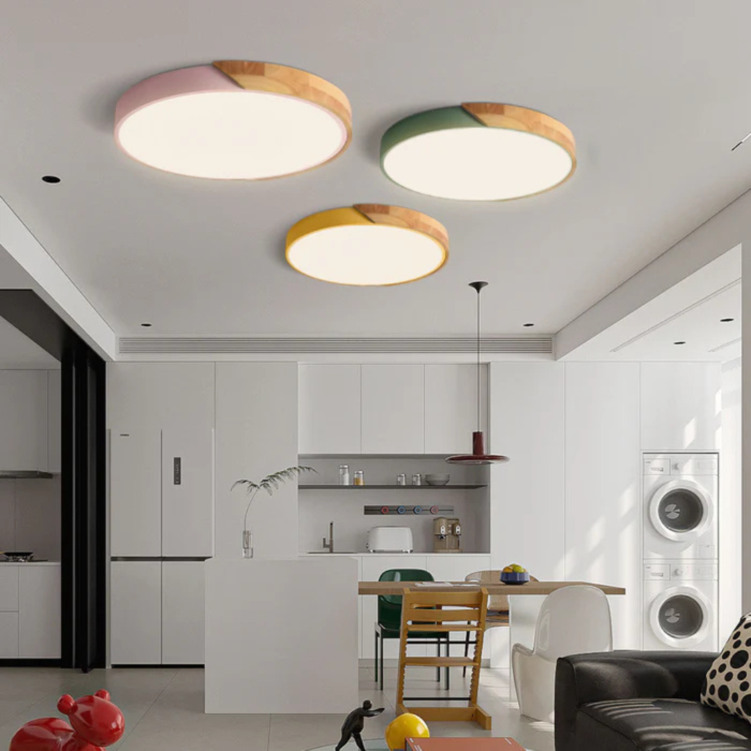 Round Flush Mount Ceiling Light with Wood Trim LED Light