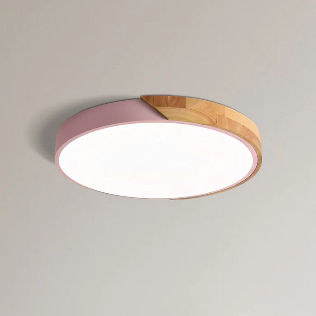 Round Flush Mount Ceiling Light with Wood Trim LED Light
