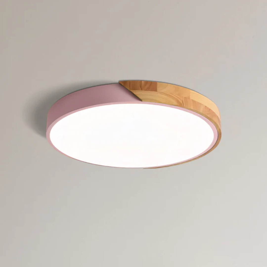 Round Flush Mount Ceiling Light with Wood Trim LED Light