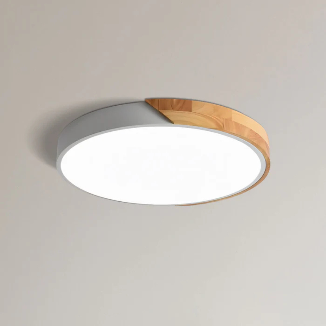 Round Flush Mount Ceiling Light with Wood Trim LED Light