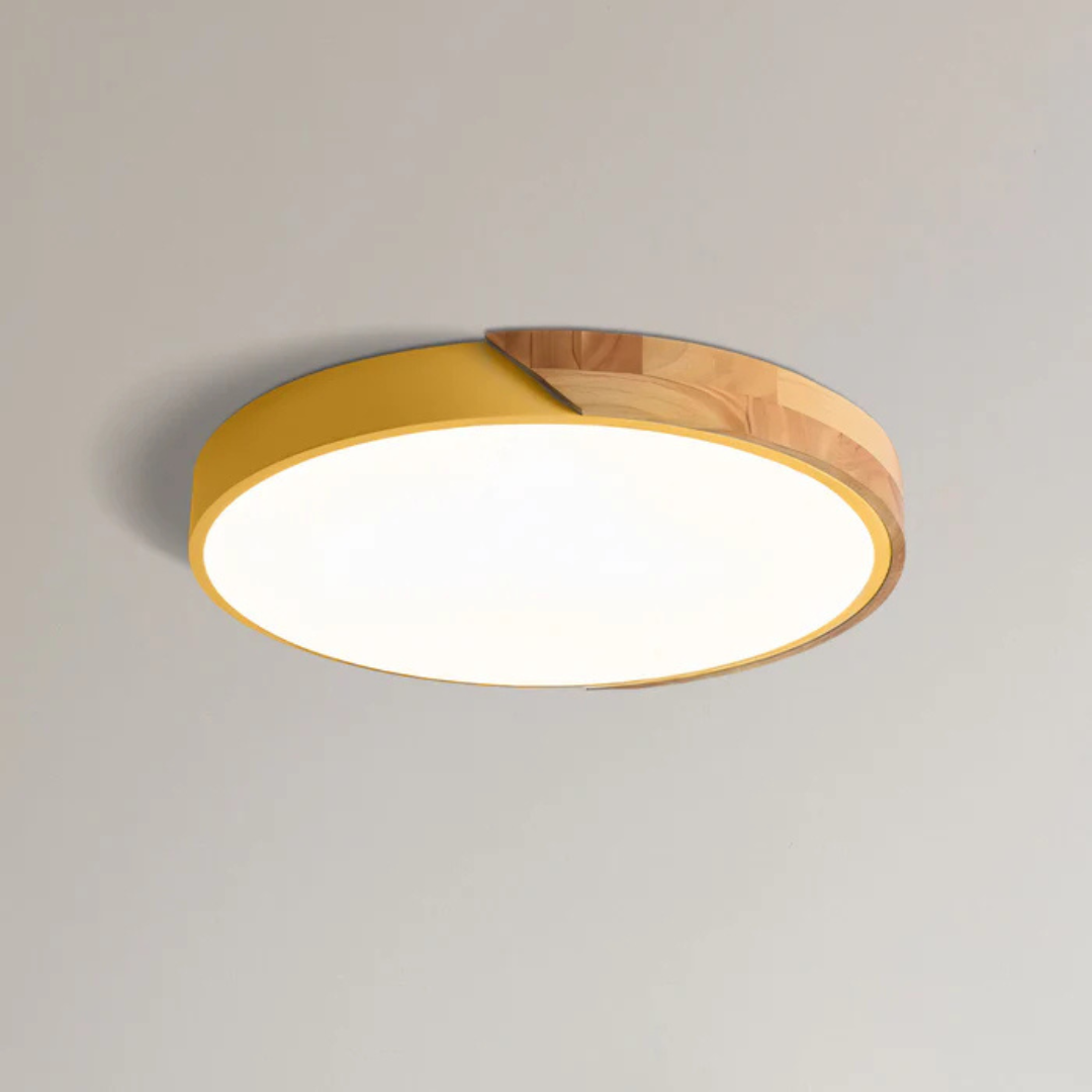 Round Flush Mount Ceiling Light with Wood Trim LED Light