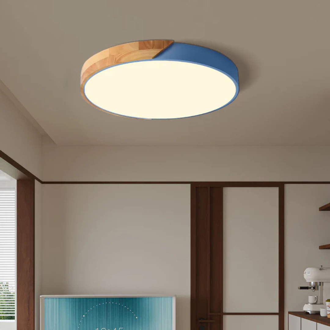 Round Flush Mount Ceiling Light with Wood Trim LED Light
