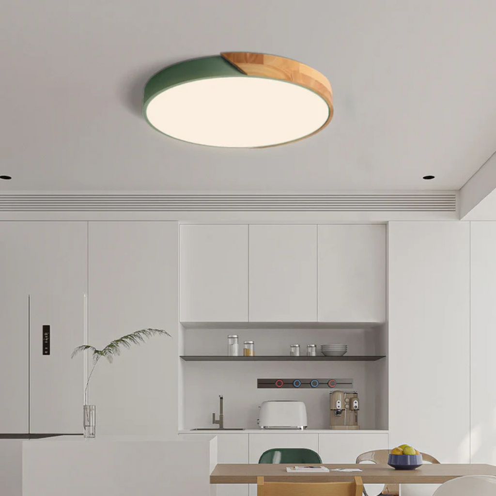 Round Flush Mount Ceiling Light with Wood Trim LED Light