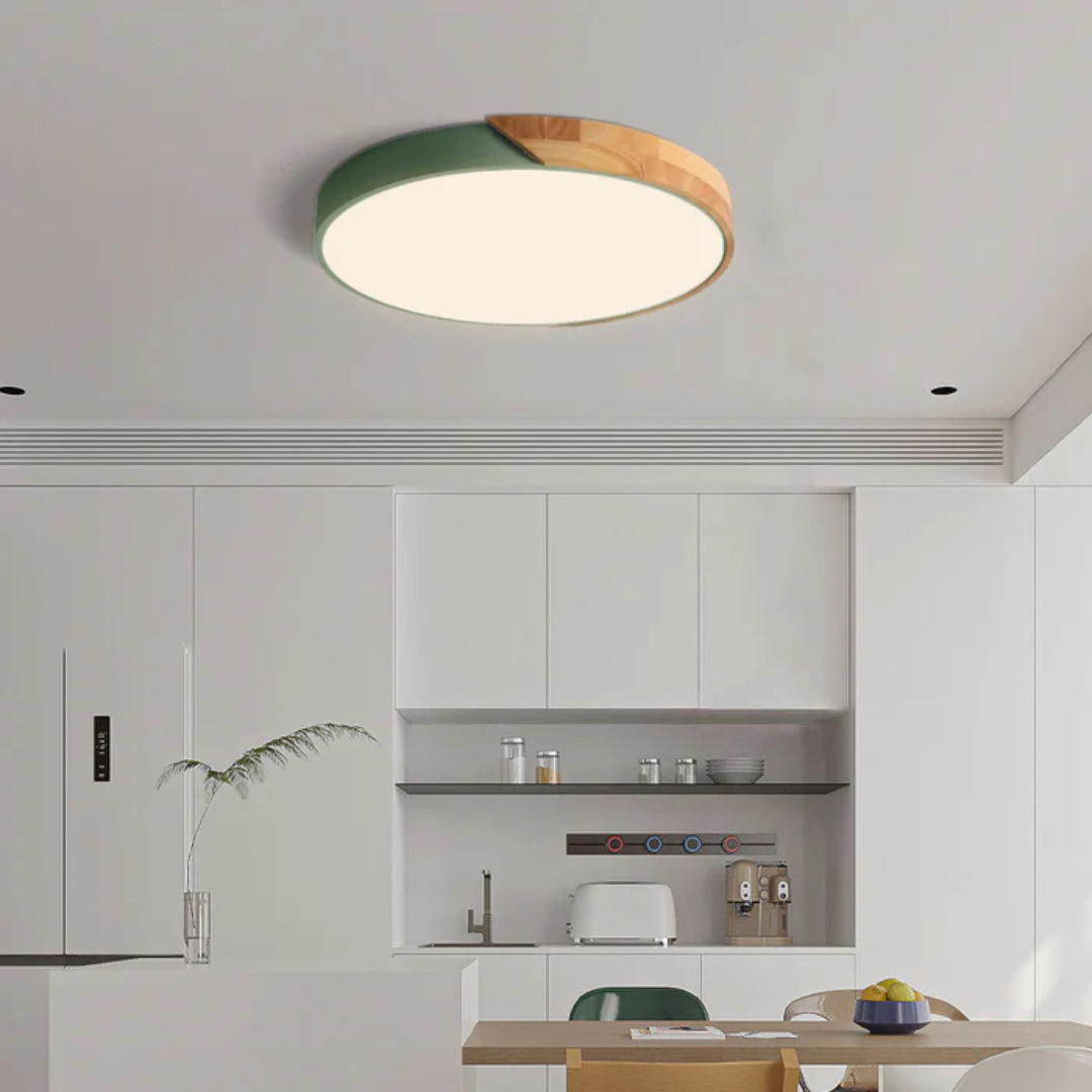 Round Flush Mount Ceiling Light with Wood Trim LED Light