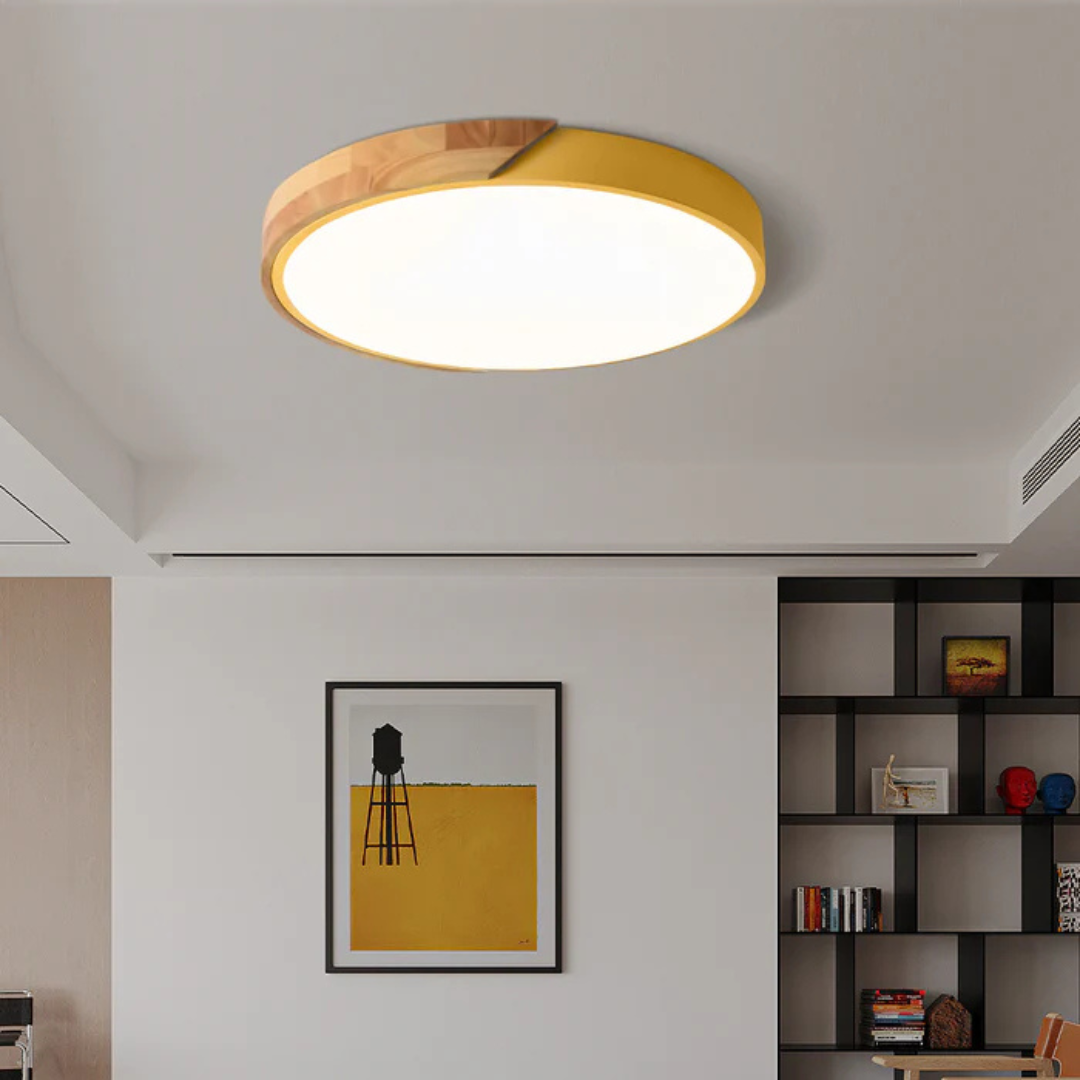 Round Flush Mount Ceiling Light with Wood Trim LED Light