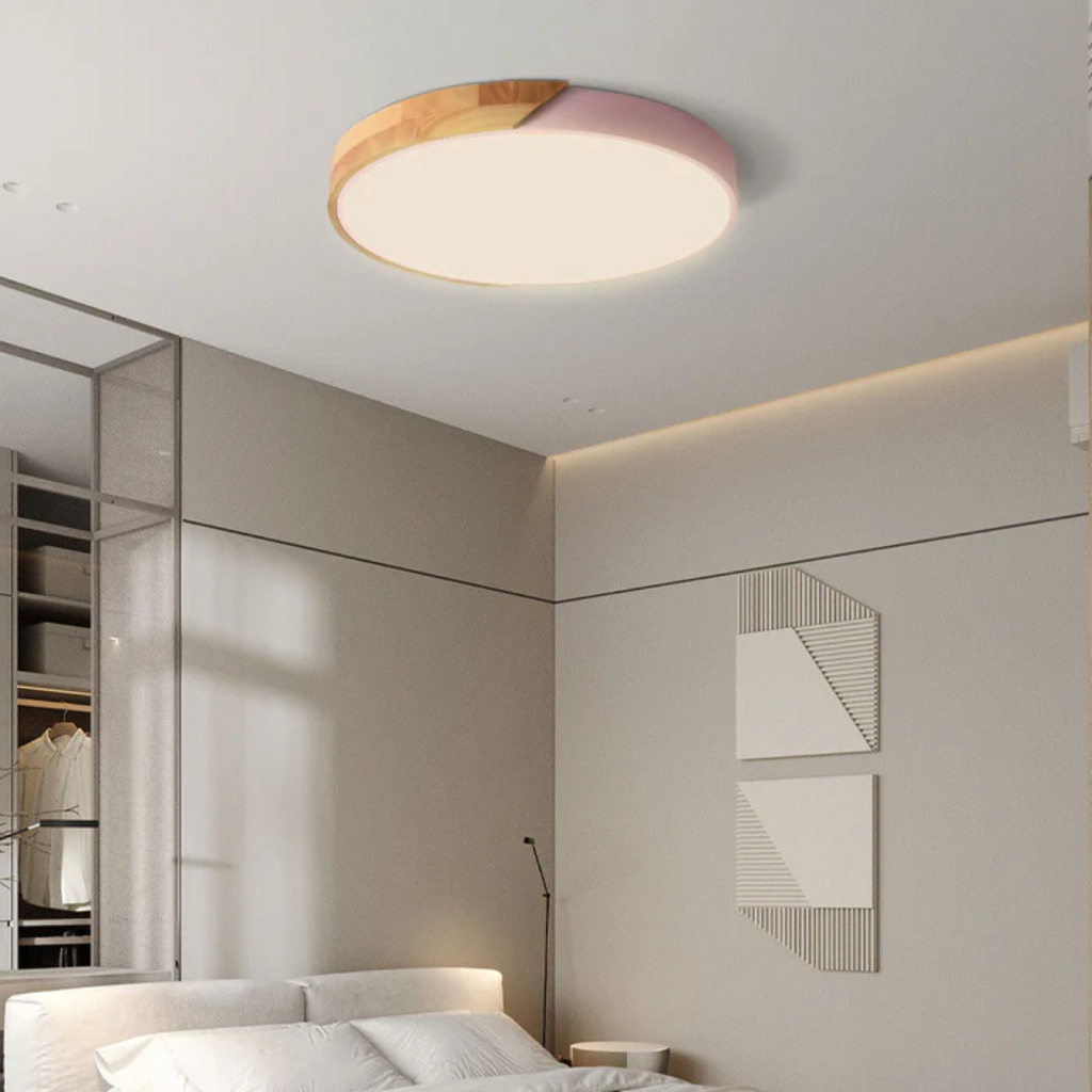 Round Flush Mount Ceiling Light with Wood Trim LED Light