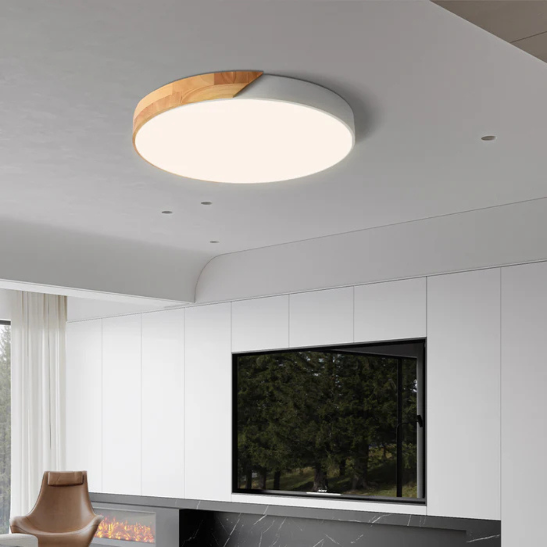 Round Flush Mount Ceiling Light with Wood Trim LED Light