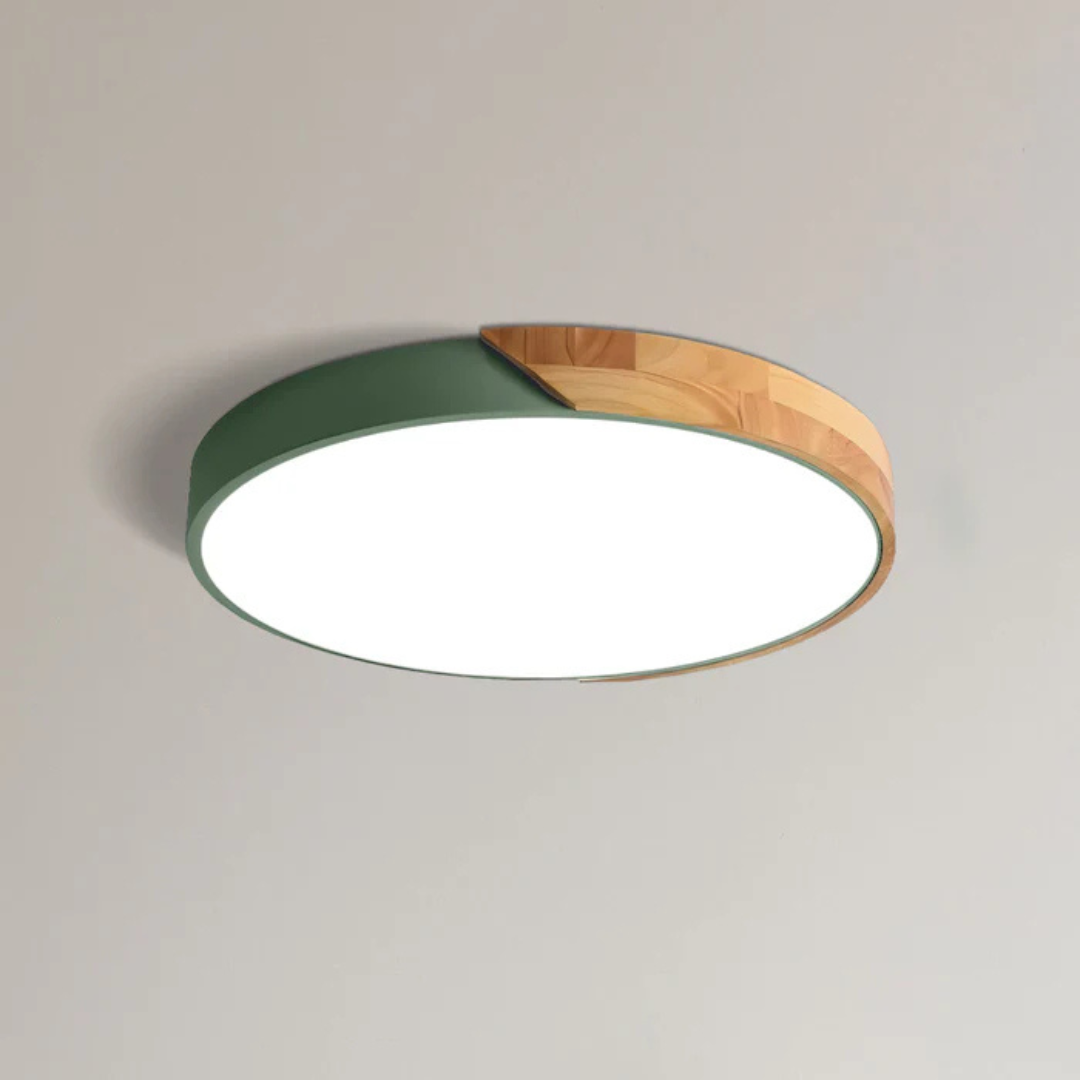 Round Flush Mount Ceiling Light with Wood Trim LED Light