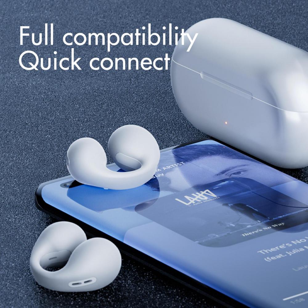 Open Ear Clip On Wireless Earbuds Bluetooth Bone Conduction Style Headphones with Touch Control and Charging Case