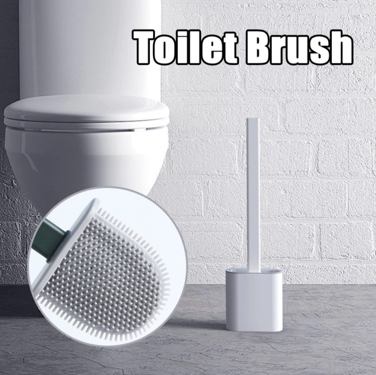 Silicone Toilet Brush with Quick Drying Holder Flexible Flat Brush Head Hygienic Bathroom Cleaning Brush Set
