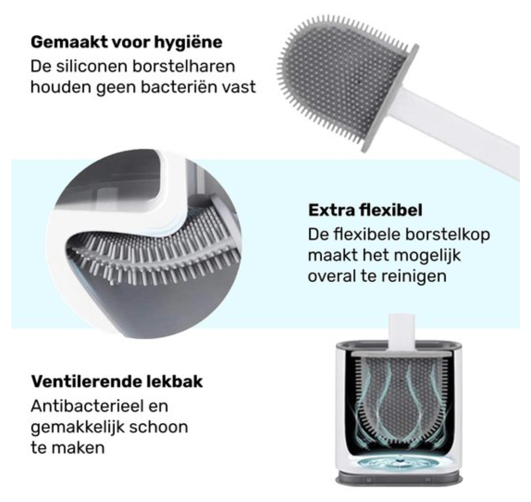 Silicone Toilet Brush with Quick Drying Holder Flexible Flat Brush Head Hygienic Bathroom Cleaning Brush Set