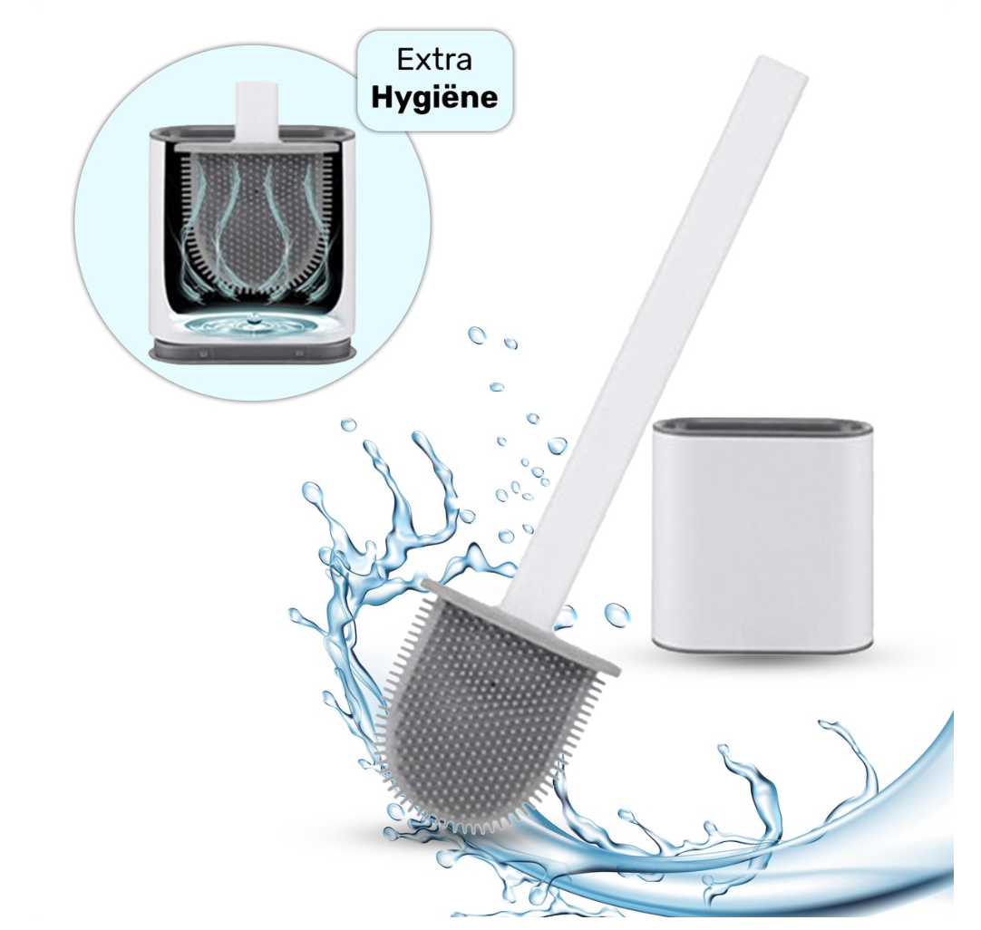 Silicone Toilet Brush with Quick Drying Holder Flexible Flat Brush Head Hygienic Bathroom Cleaning Brush Set