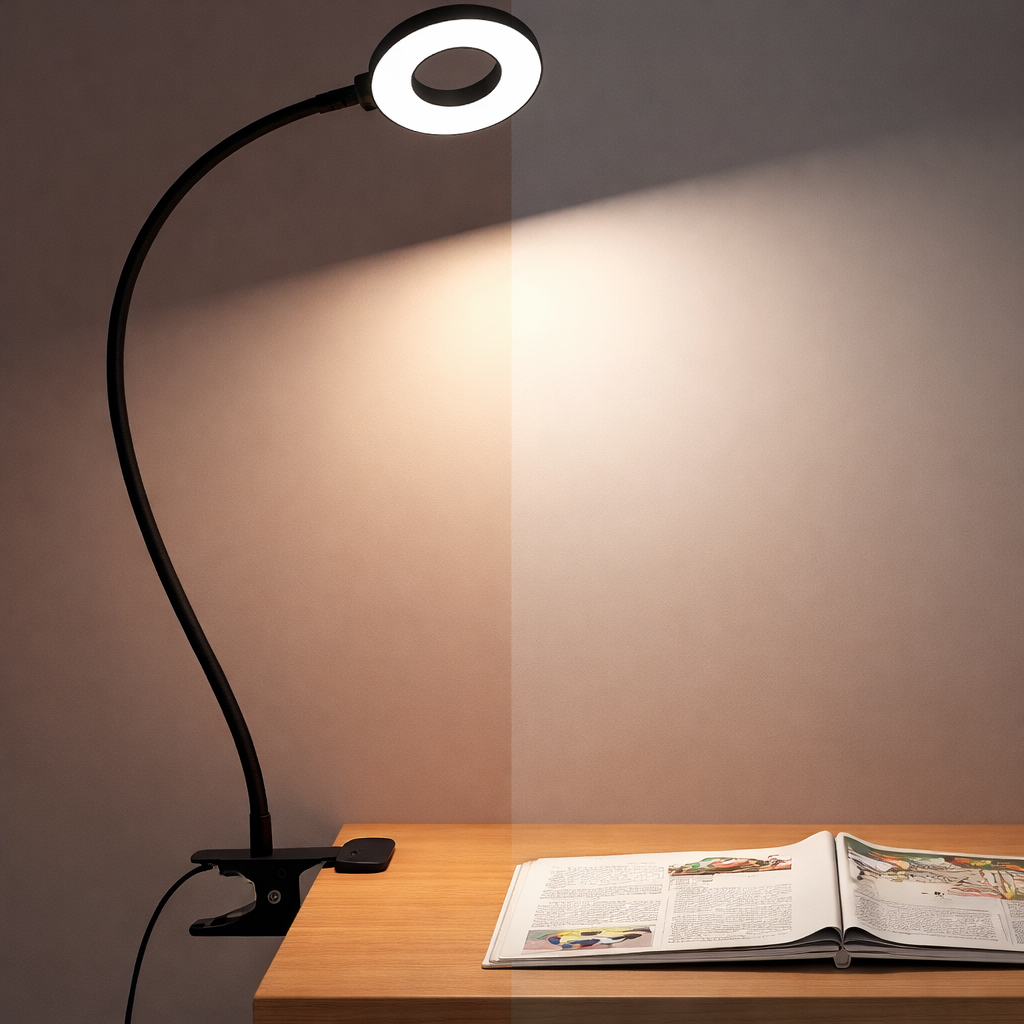 LED Clip Desk Lamp Flexible Gooseneck Reading Light USB Powered Dimmable Clamp Lamp with Adjustable Color Modes