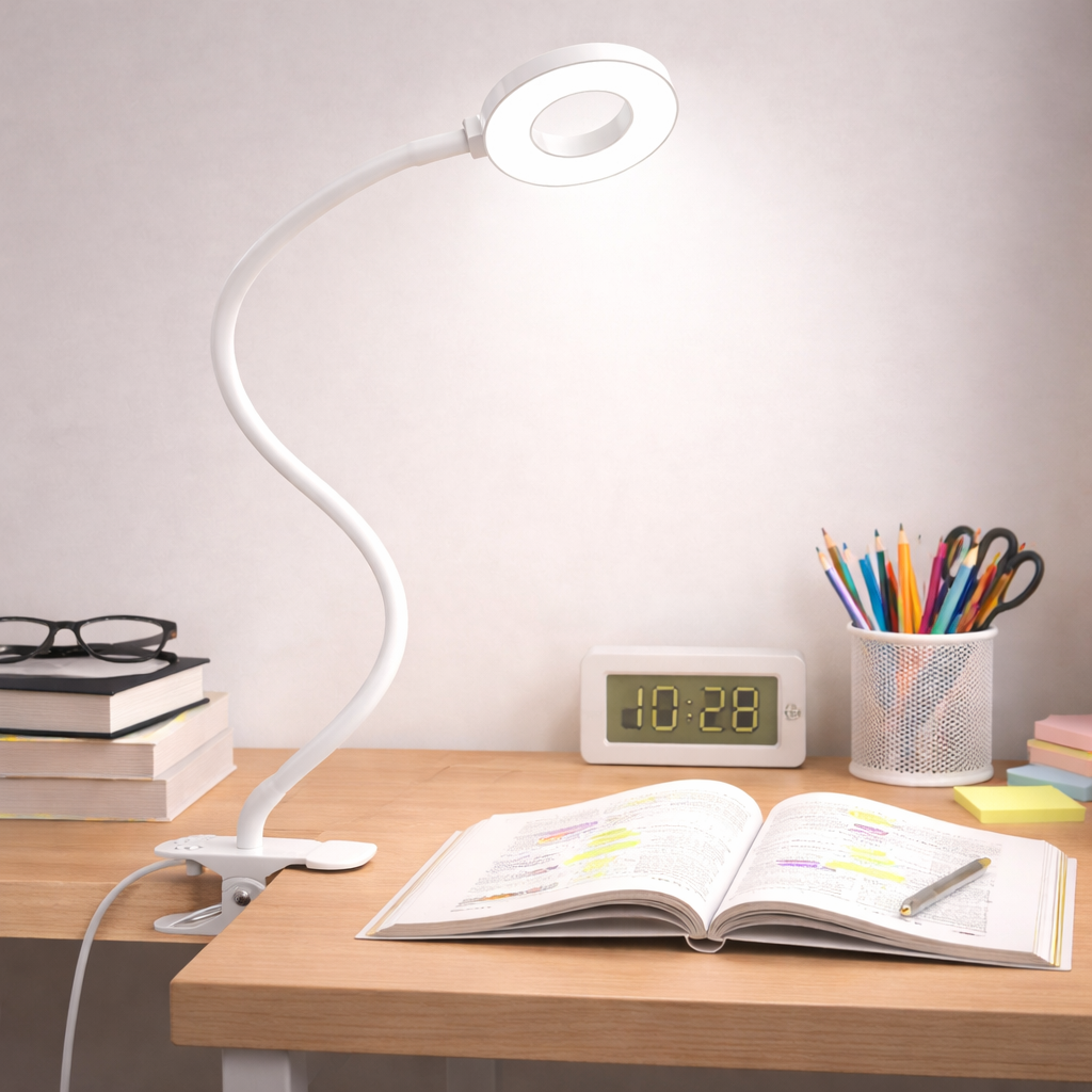 LED Clip Desk Lamp Flexible Gooseneck Reading Light USB Powered Dimmable Clamp Lamp with Adjustable Color Modes
