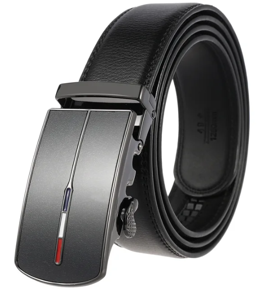 Men's Leather Ratchet Belt with Automatic Buckle Cowhide Dress Belt Adjustable Sliding Buckle in Gift Box