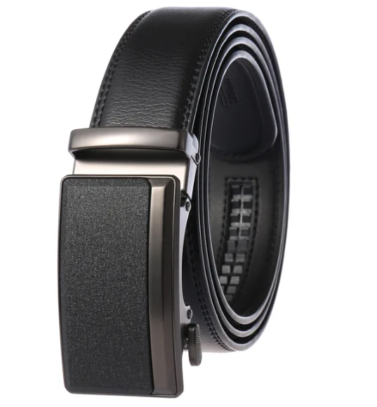 Men's Leather Ratchet Belt with Automatic Buckle Cowhide Dress Belt Adjustable Sliding Buckle in Gift Box