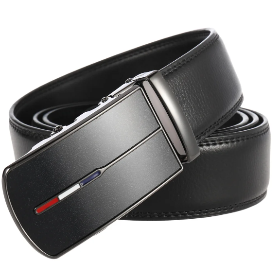 Men's Leather Ratchet Belt with Automatic Buckle Cowhide Dress Belt Adjustable Sliding Buckle in Gift Box