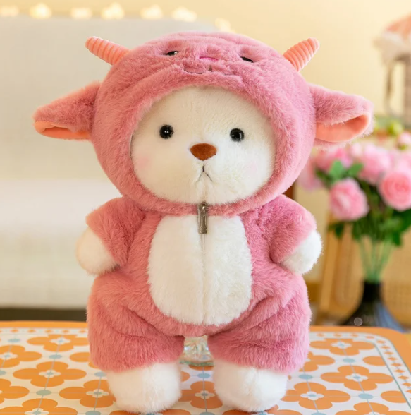 Plush Teddy Bear in Hooded Animal Costume Soft Stuffed Toy for Kids Cuddly Sleep Companion and Bedroom Decor