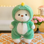 Plush Teddy Bear in Hooded Animal Costume Soft Stuffed Toy for Kids Cuddly Sleep Companion and Bedroom Decor