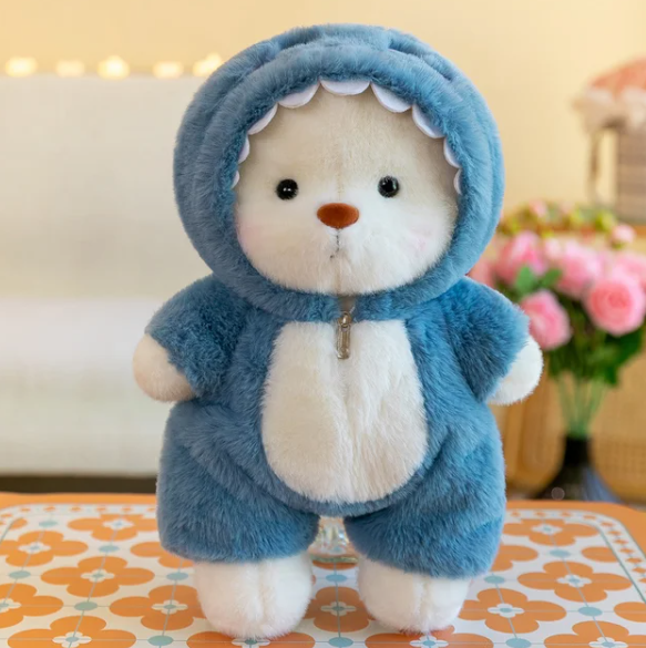Plush Teddy Bear in Hooded Animal Costume Soft Stuffed Toy for Kids Cuddly Sleep Companion and Bedroom Decor