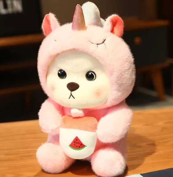 Plush Teddy Bear in Hooded Animal Costume Soft Stuffed Toy for Kids Cuddly Sleep Companion and Bedroom Decor